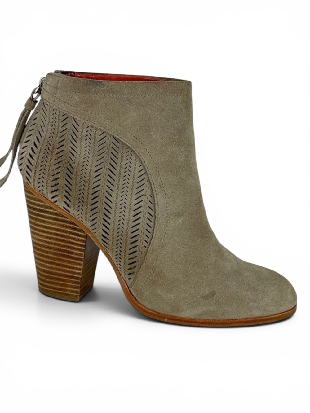 COACH HONEY Q1963 TAN PERFORATED SUEDE LEATHER ZIP BACK HEELED ANKLE BOOT BOOTIE